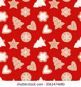 Gingerbread festive seamless pattern. Vector illustration in flat style