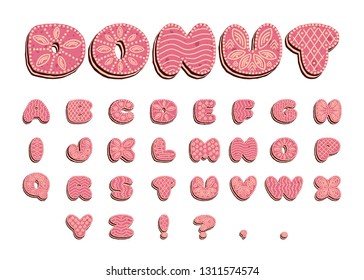 Gingerbread font with icing, alphabet from the letter glaze, cream to pink, EPS 10 vector illustration