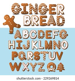 Gingerbread Font And Gingerbread Man EPS 10 Vector