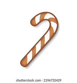 Pan de jengibre en forma de caña de caramelo sobre un fondo blanco. Ilustración vectorial para su diseño.