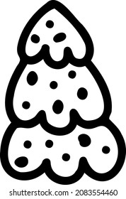 Lebkuchen in Form eines Weihnachtsbaums. Skizze, Doodle, Logo, Clipart, schwarz-weiße Vektorgrafik, handgezeichnet.