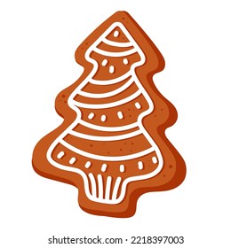 gingerbread in the form of 
 Christmas tree with white icing hand drawn
