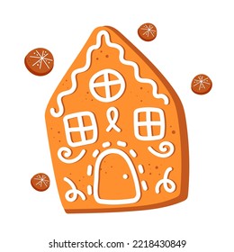 gingerbread in the form of a cute house with white icing