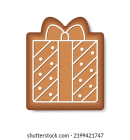 Gingerbread in the form of a gift box on a white background. Vector illustration for design.