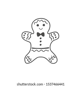 Gingerbread in the form of a man. Vector linear illustration in doodle style. Gingerbread Cookie.