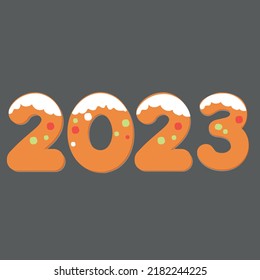 Gingerbread gift celebration new year card. Vector illustration. 2023