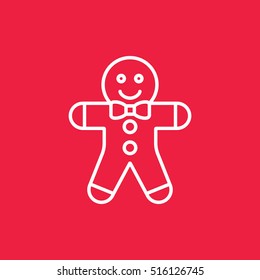 gingerbread ginger bread man coocie bake sweet traditional food xmas christmas outline thin line vector icon white on red background
