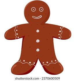 gingerbread, ginger cookie, with white line and dot, doodle flat design, food in winter seasons, vector illutration