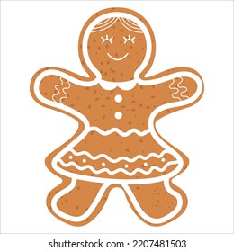 Gingerbread girl. Christmas cookie. Flat vector illustration.