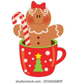 Gingerbread girl Christmas drink ornament vector cartoon illustration