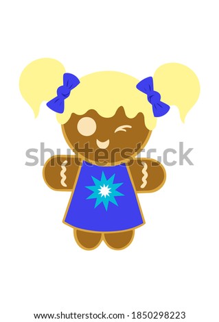 Gingerbread girl playfully winks on a white background. Vector illustration in a flat style. Decoration for christmas, winter holiday, cooking, new year's eve, food