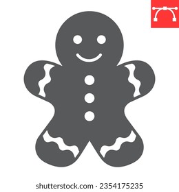 Gingerbread glyph icon, dessert and merry christmas, xmas cookie vector icon, traditional gingerman vector graphics, editable stroke solid sign, eps 10.