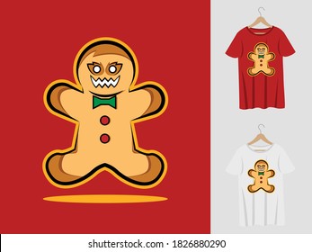 Gingerbread halloween mascot design with t-shirt . Gingerbread illustration for halloween party and printing t-shirt