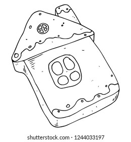 Gingerbread hand drawn. Vector illustration of gingerbread in the form of a house. Gingerbread icon.
