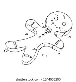 Gingerbread hand drawn. Vector illustration of a gingerbread in the form of a little man. Gingerbread icon.