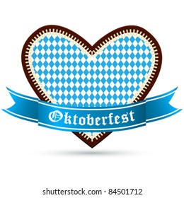 gingerbread heart with bavarian colors for oktoberfest - vector illustration