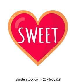 Gingerbread heart cookie with sweet inscription for Valentine's Day or wedding.