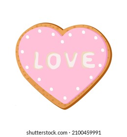 Corazón de pan de jengibre. Galleta de vacaciones en forma de corazón. Ilustración del día de San Valentín, boda. Ilustración del vector