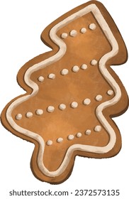 Gingerbread holiday biscuit or cookie hand-drawing color look yummy and cozy