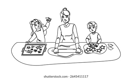 gingerbread holiday holiday cookies vector. sugar shortbread, snickerdoodle biscotti, spritz linzer gingerbread holiday holiday cookies character. people black line pencil drawing illustration