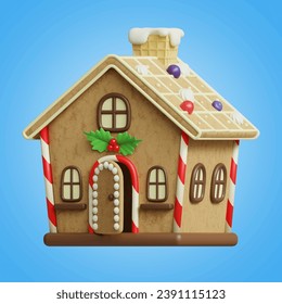 conjunto de iconos vectoriales 3D de gingerbread house, sobre un fondo azul