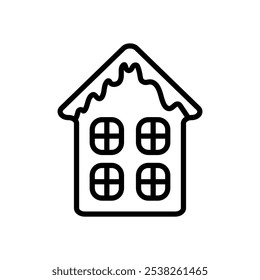 Gingerbread house black line icon, holiday biscuit or cookie symbol, editable stroke vector design element