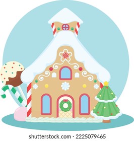 Gingerbread House with Candy Cane and Cake Pop