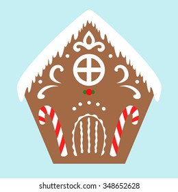 Gingerbread House With Christmas Candies, Vector Illustration