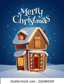 Gingerbread house. Christmas card \ poster \ banner. Vector illustration.