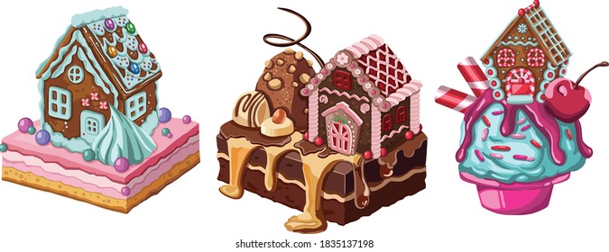 gingerbread house. Christmas cookies and candy
