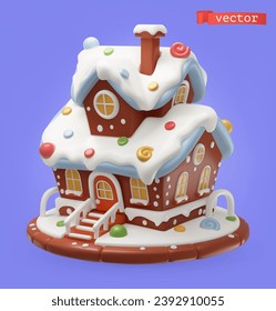 Gingerbread house, Christmas icon. 3d vector cartoon