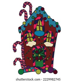 Gingerbread house for Christmas and New Year. Christmas fairy tale made by hand. Vector illustration