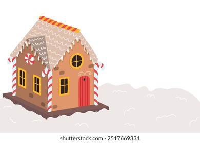 Gingerbread house christmas scene. Horizontal vector template for Gingerbread house day, Christmas, card, sale, banner, advertisement. 