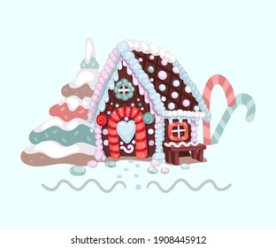 Gingerbread house. Christmas sweet illustration 