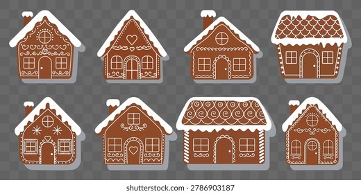 Gingerbread house collection illustration featuring Christmas holiday cookies festive dessert and winter decoration concept for celebration design projects