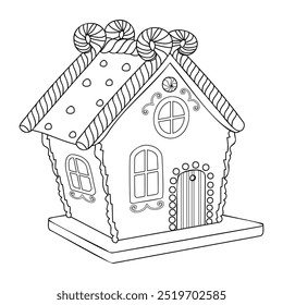 Gingerbread house coloring page. Coloring page. Christmas cake vector illustration