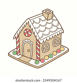 Gingerbread House Cookie Vector Illustration - Clipart and Line Art Design