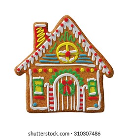 Gingerbread house cookie vector isolated illustration on white background