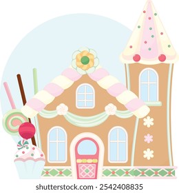 Gingerbread House with Cupcake and Candy