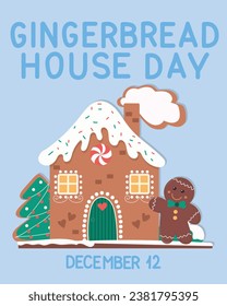 Gingerbread house day. December 12. Christmas cookies and candies. Cute vector illustration