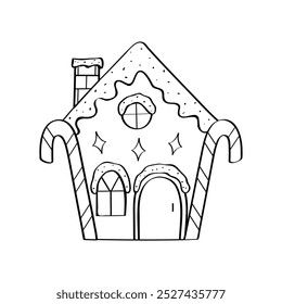Gingerbread House doodle icon. Vector illustration of a cartoon Christmas cookie dessert. hand drawn isolated on white background.