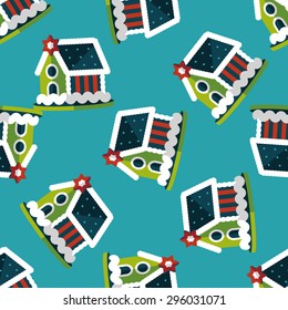 Gingerbread House Flat Icon, Eps10 Seamless Pattern Background