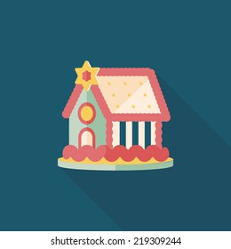 Gingerbread house flat icon with long shadow,eps10