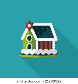 Gingerbread House Flat Icon With Long Shadow,eps10