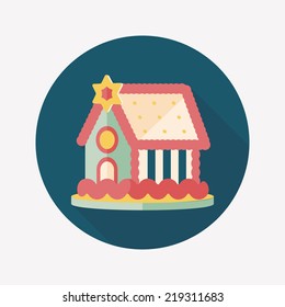 Gingerbread house flat icon with long shadow,eps10