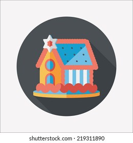 Gingerbread house flat icon with long shadow,eps10