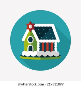 Gingerbread house flat icon with long shadow,eps10