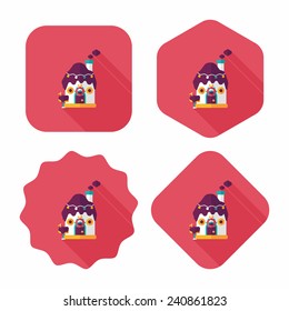 Gingerbread house flat icon with long shadow, eps10