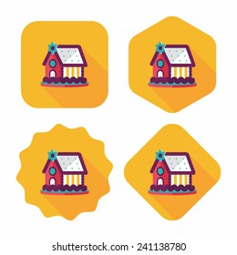 Gingerbread house flat icon with long shadow,eps10