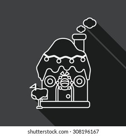 Gingerbread house flat icon with long shadow, line icon